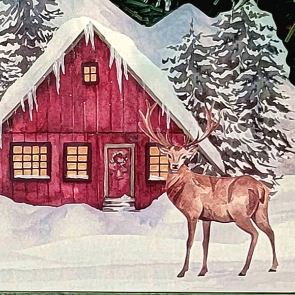 Winter Cabin Deer Wreath Let It Snow Pine Berries Winter - Picture 3 of 5